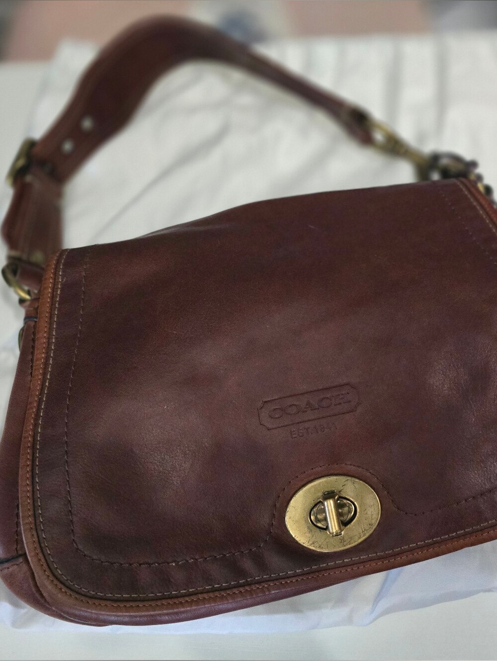 Coach 65th Anniversary Legacy Flap Shoulder Bag In Whiskey Vachetta Leather